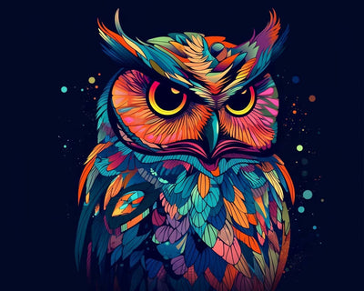 Hibou Coloré dans le Noir Broderie Diamant