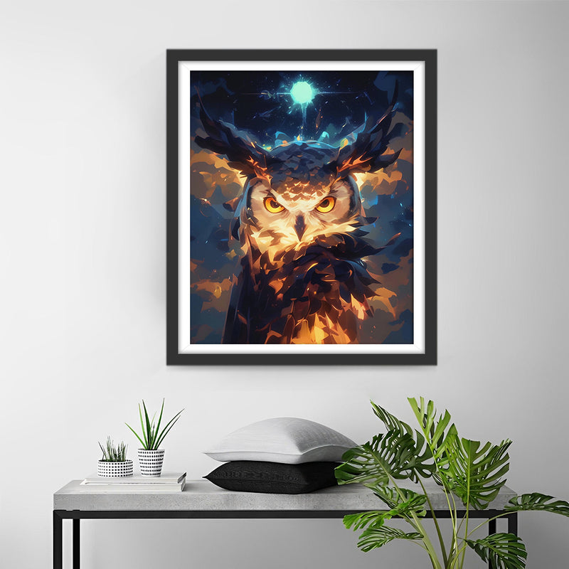 Hibou Doré dans les Nuages Broderie Diamant