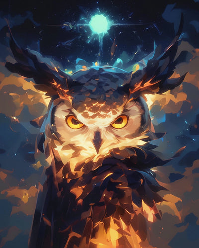 Hibou Doré dans les Nuages Broderie Diamant