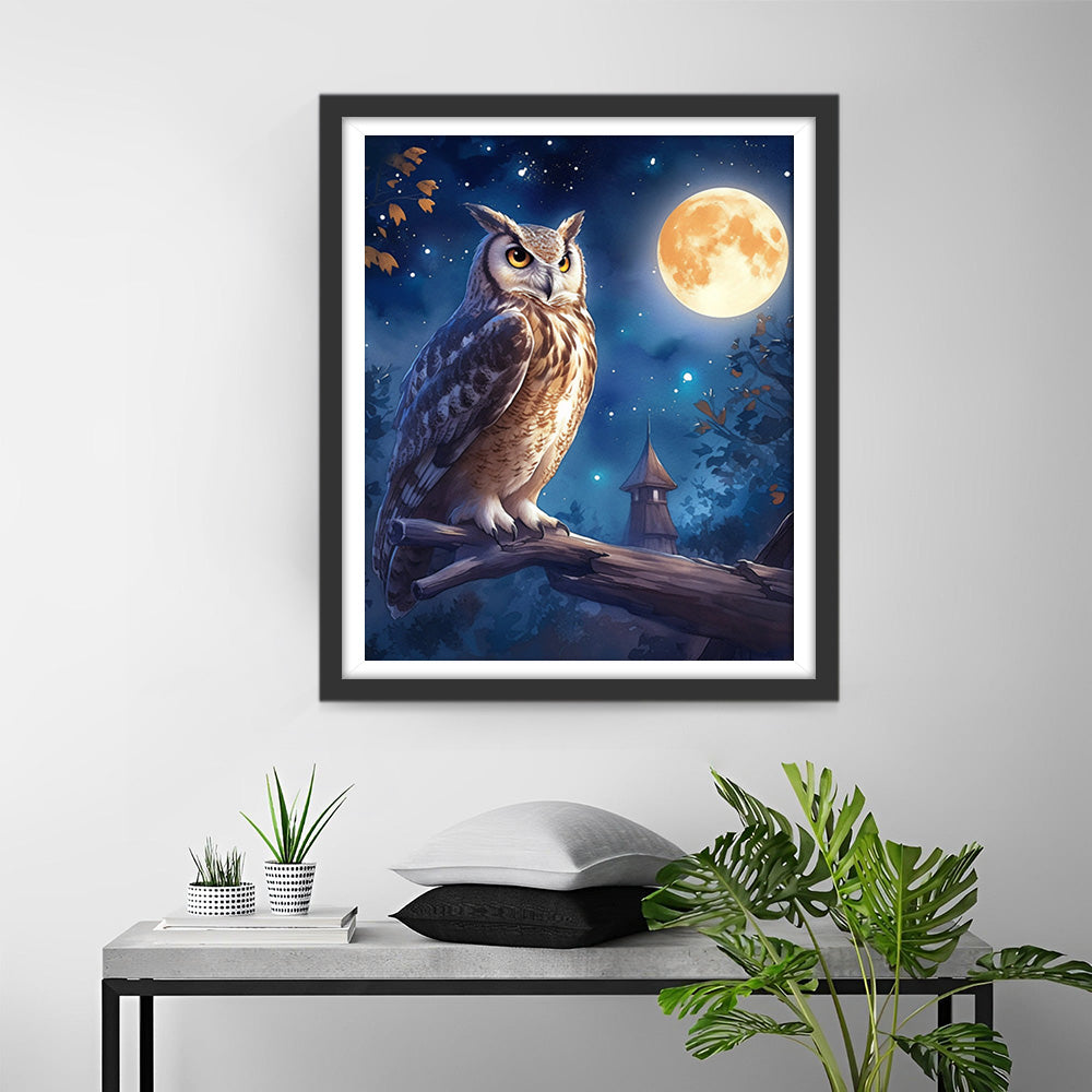 Hibou et Lune Broderie Diamant