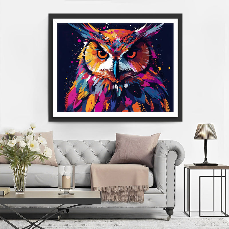 Hibou Rouge dans le Noir Broderie Diamant