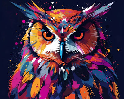 Hibou Rouge dans le Noir Broderie Diamant