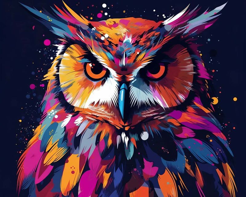 Hibou Rouge dans le Noir Broderie Diamant