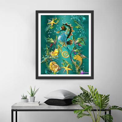 Hippocampe dans la Mer Verte Broderie Diamant