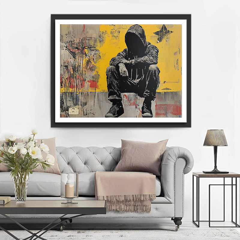Homme Assis Graffiti Broderie Diamant