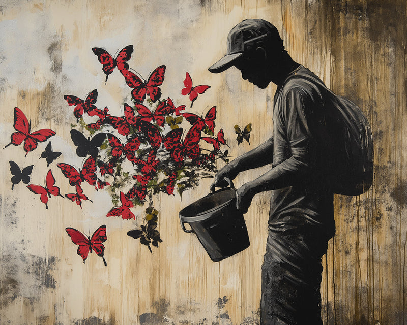 Homme et Papillons Graffiti Broderie Diamant