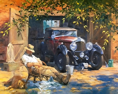 Homme et Sa Voiture Vintage Broderie Diamant