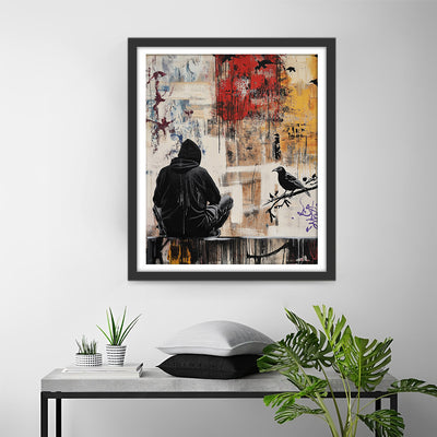 Homme Style Graffiti et Corbeau Broderie Diamant
