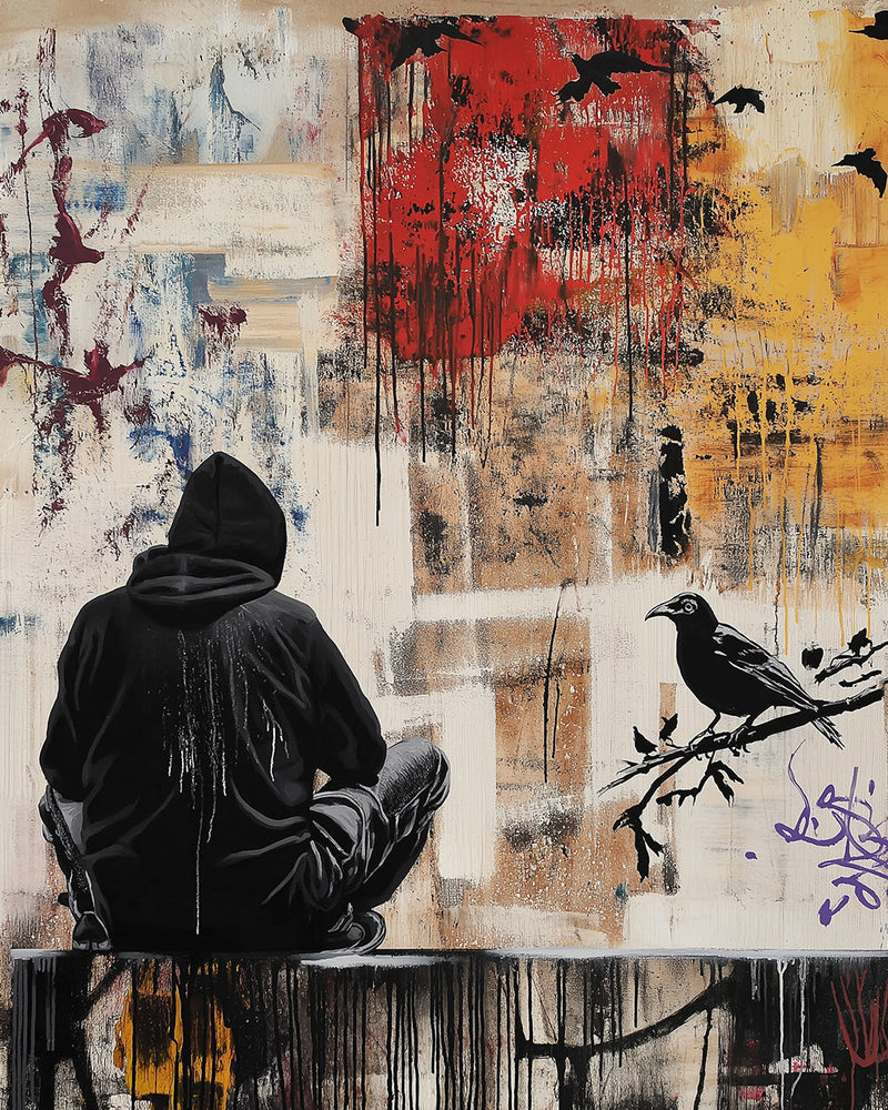 Homme Style Graffiti et Corbeau Broderie Diamant