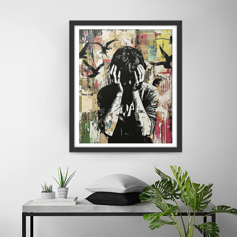 Homme Style Graffiti et Oiseaux Noirs Broderie Diamant