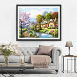 Hutte, Rivière et Pont Broderie Diamant