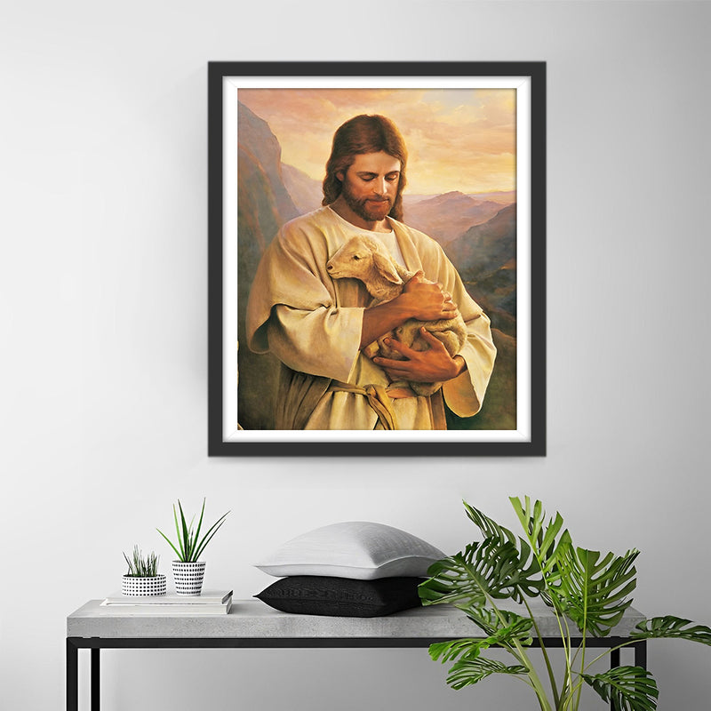 Jesus le Berger et les Moutons Broderie Diamant