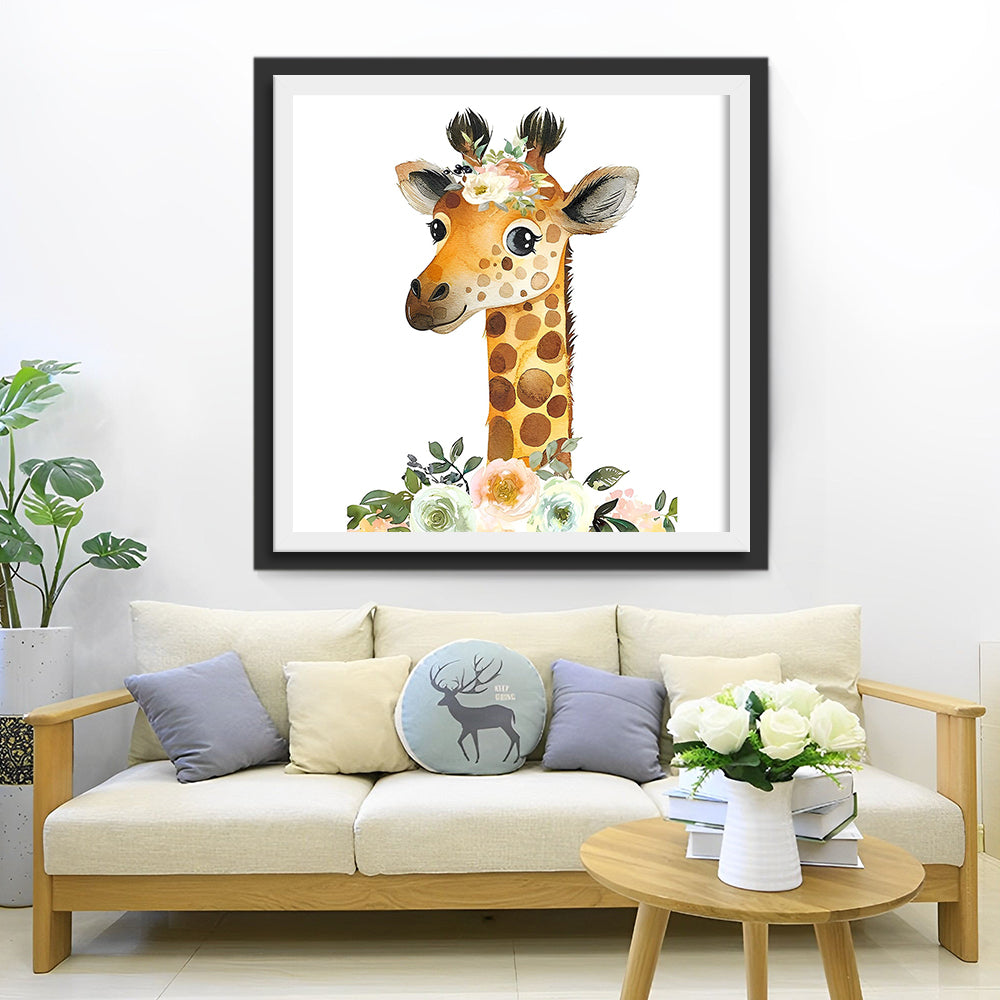 Jolie Girafe et Fleurs Broderie Diamant