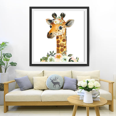 Jolie Girafe et Fleurs Broderie Diamant