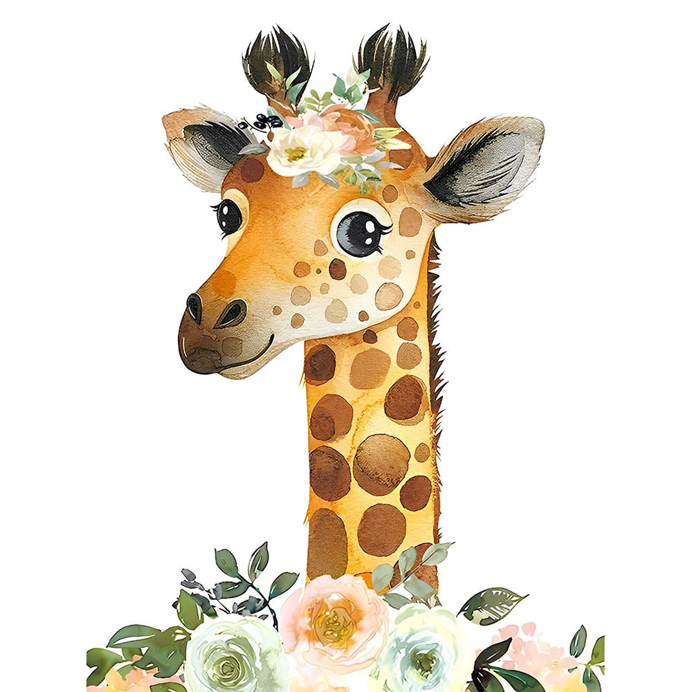 Jolie Girafe et Fleurs Broderie Diamant