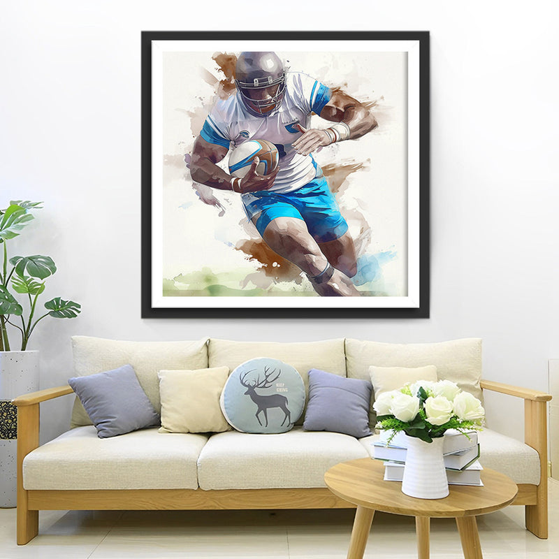 Joueur de Rugby en Course Broderie Diamant