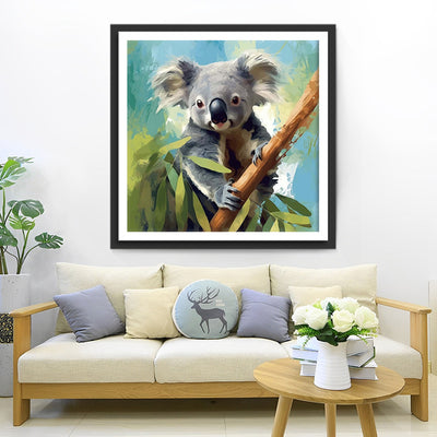 Koala Enlacant un Tronc d'Arbre Broderie Diamant