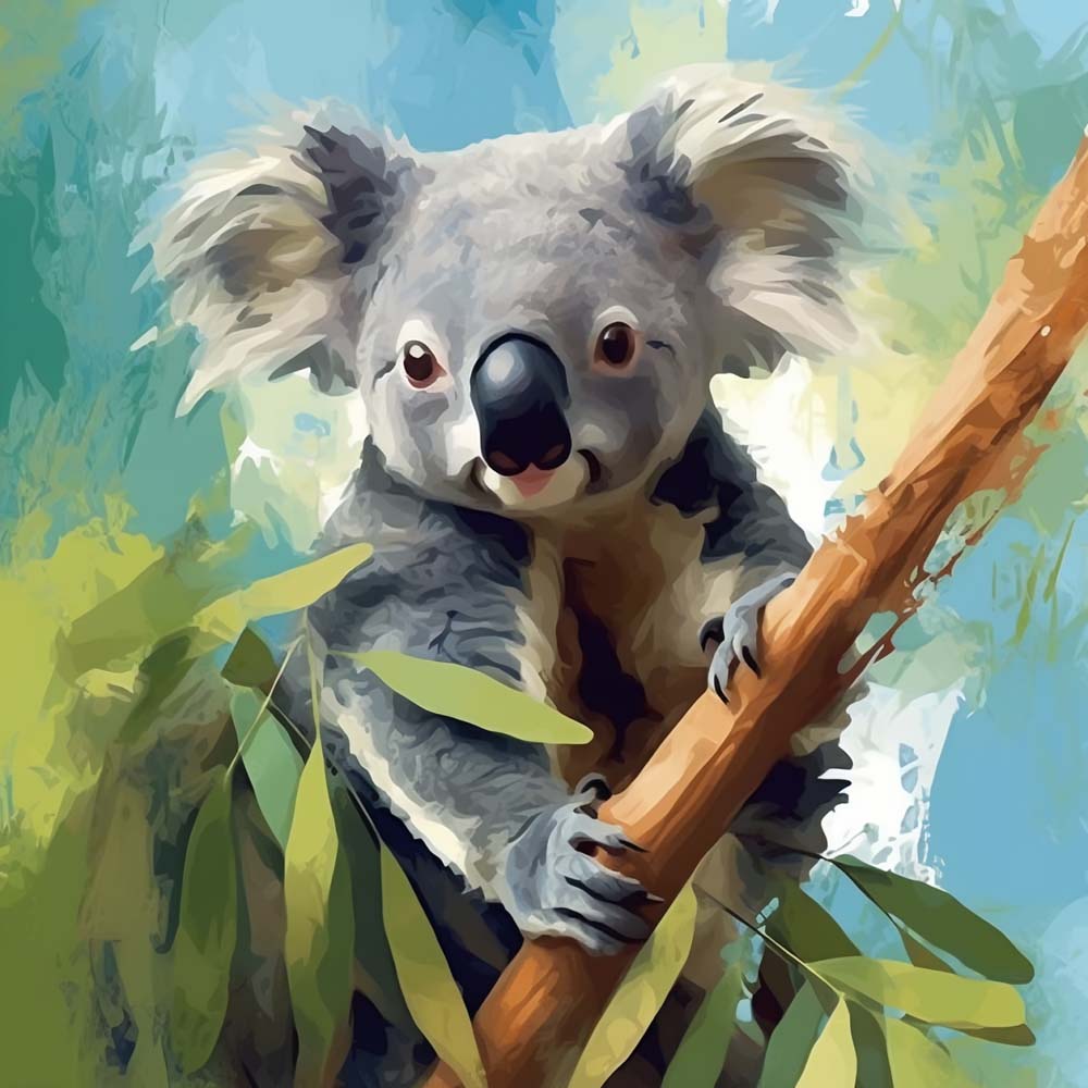 Koala Enlacant un Tronc d'Arbre Broderie Diamant