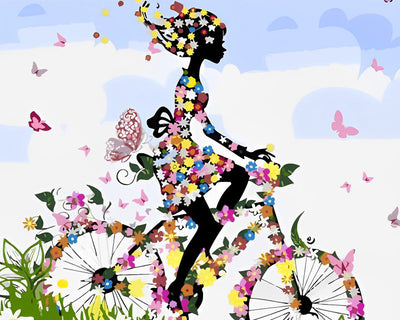 La Fille Qui Monte un Vélo Fleur Broderie Diamant