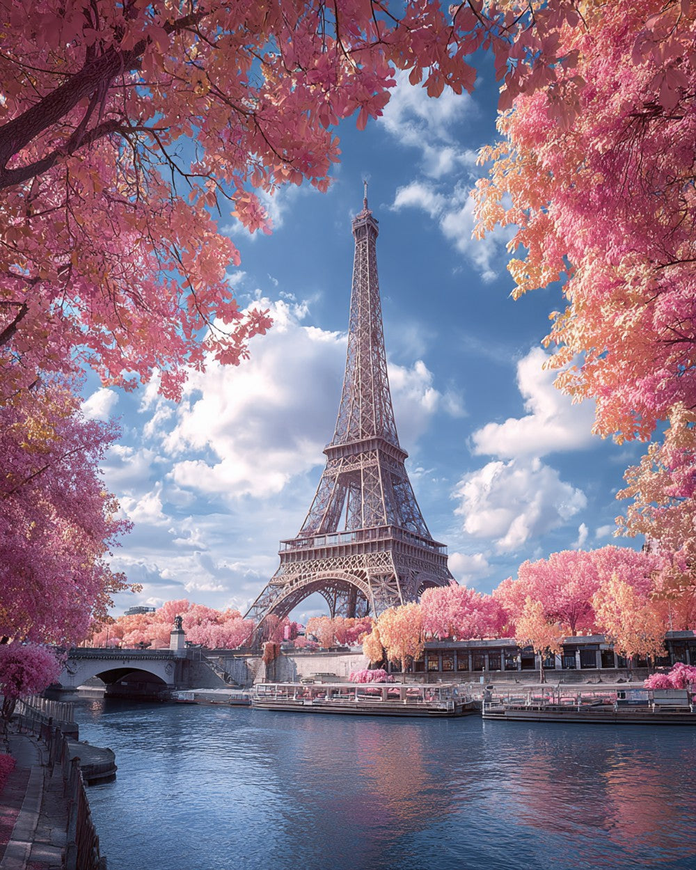 La Tour Eiffel et les Arbres Roses Broderie Diamant