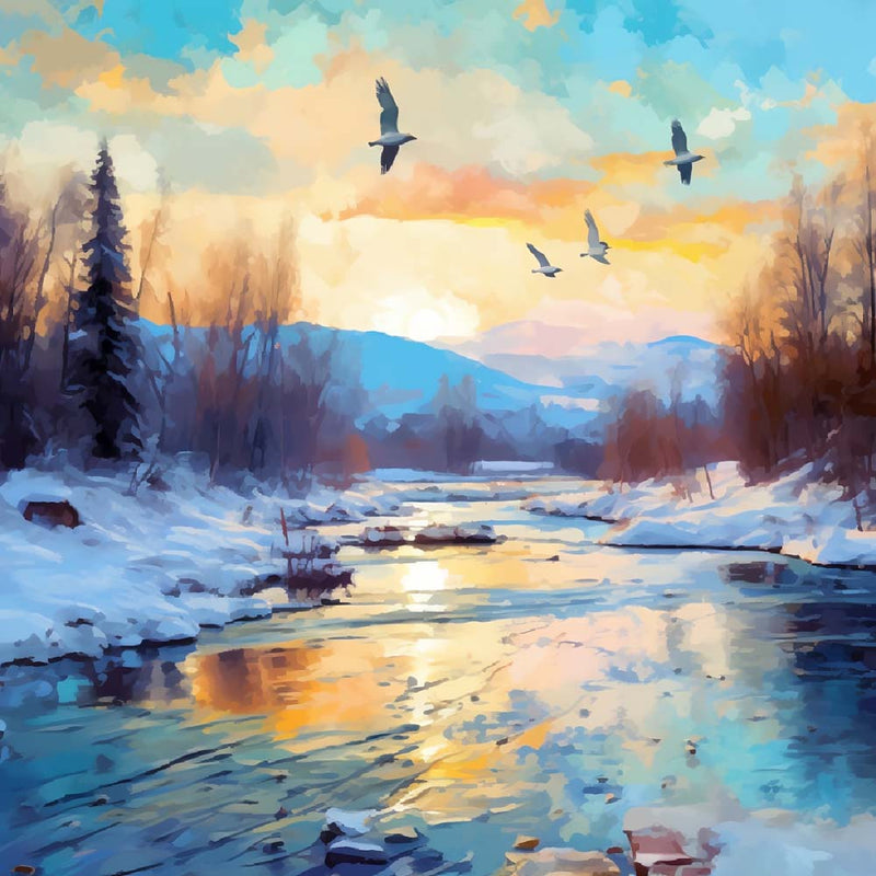 Lac Couvert de Neige Broderie Diamant