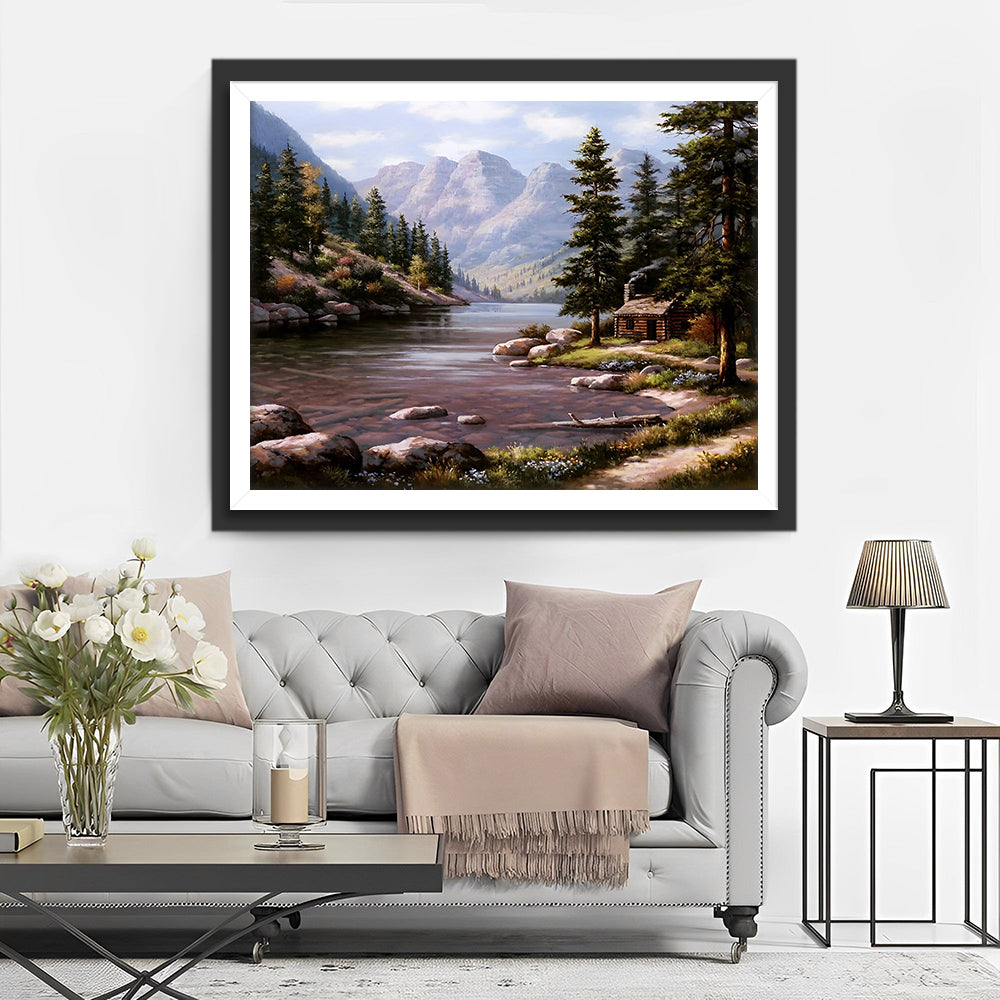 Lac dans les Montagnes Broderie Diamant