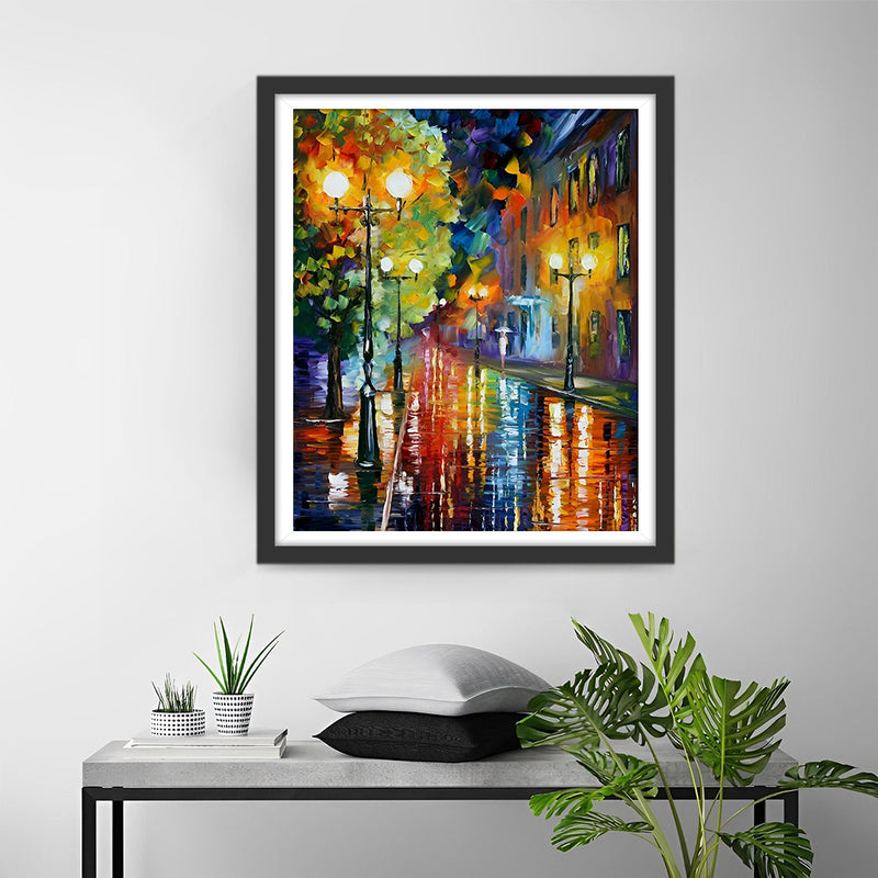 Lampadaires sous la Pluie la Nuit Broderie Diamant
