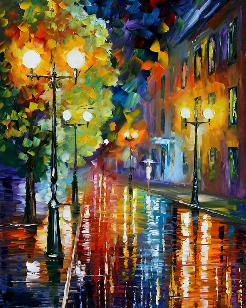 Lampadaires sous la Pluie la Nuit Broderie Diamant