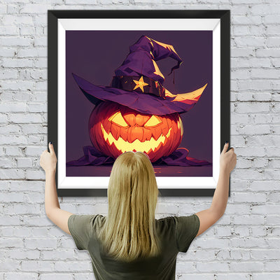 Lampe de Citrouille d'Hallween Avec Un Chapeau Broderie Diamant