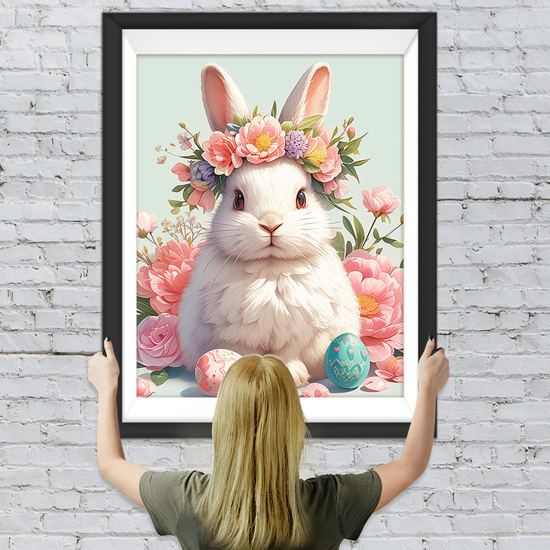Lapin Avec des Fleurs Broderie Diamant