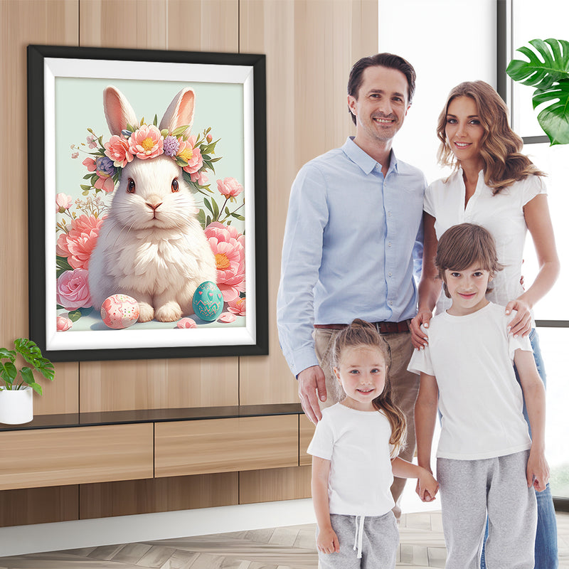 Lapin Avec des Fleurs Broderie Diamant
