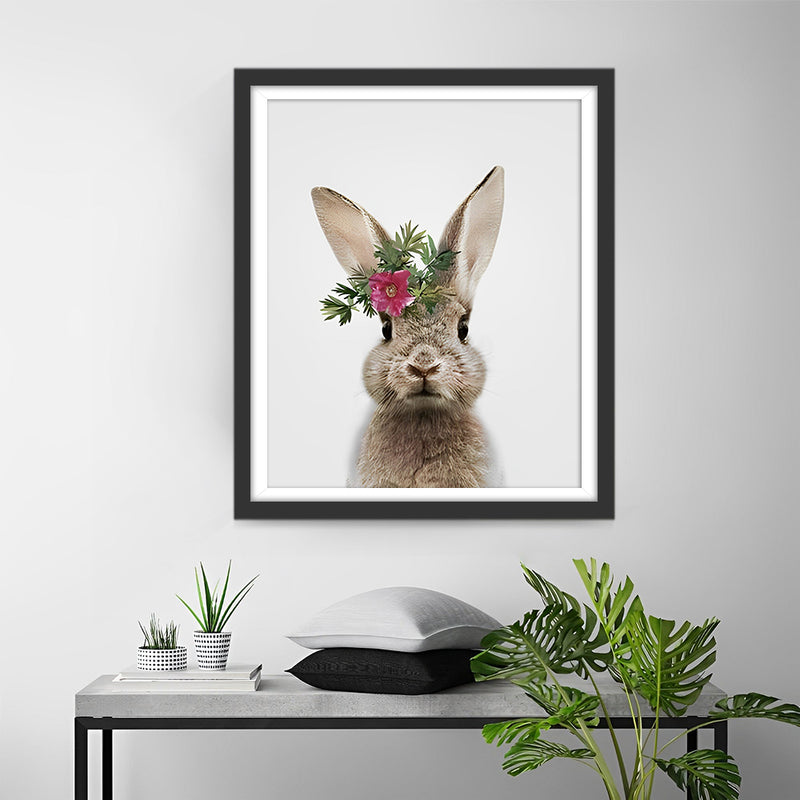 Lapin avec Fleur Rouge Broderie Diamant