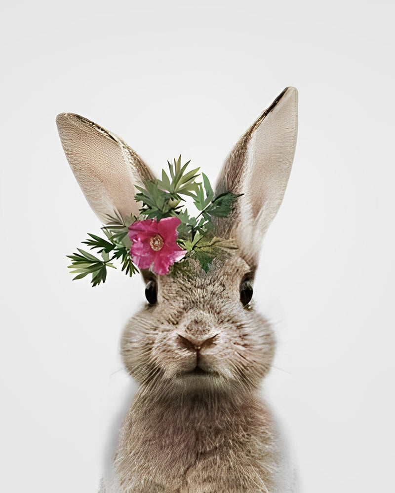 Lapin avec Fleur Rouge Broderie Diamant