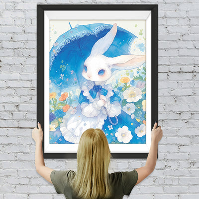 Lapin Avec Parapluie Bleu Broderie Diamant