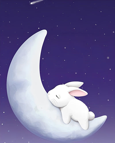 Lapin Blanc sur la Lune Broderie Diamant