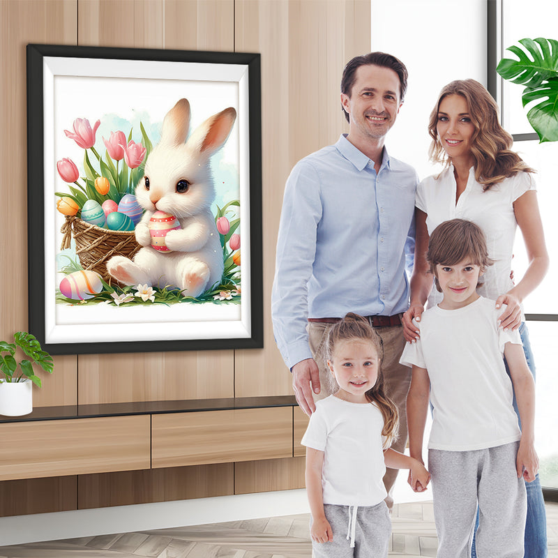 Lapin des Pâques et Tulipes Broderie Diamant