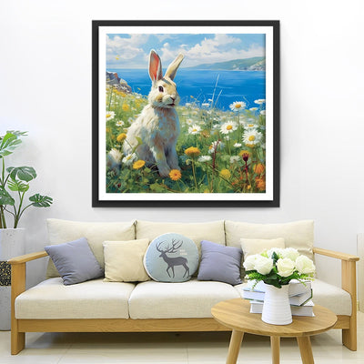 Lapin et Marguerites au Bord de la Rivière Broderie Diamant