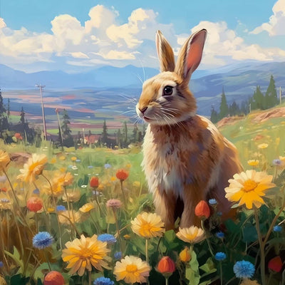 Lapin et Marguerites dans le Champ Broderie Diamant