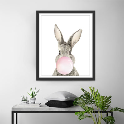 Lapin Gris avec Bulle Rose Broderie Diamant