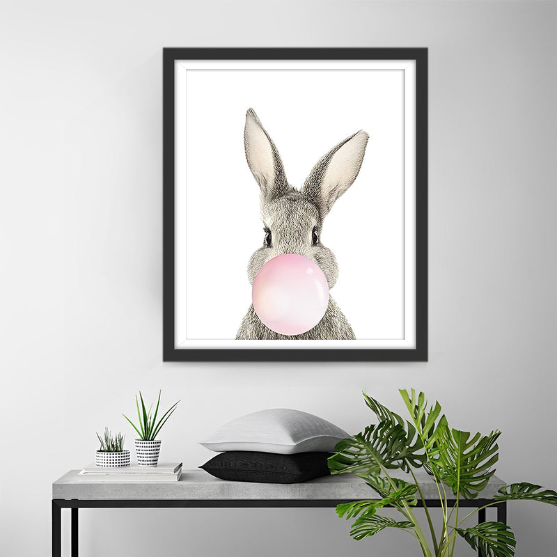 Lapin Gris avec Bulle Rose Broderie Diamant