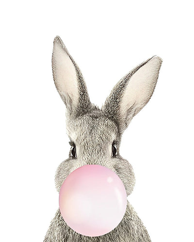 Lapin Gris avec Bulle Rose Broderie Diamant