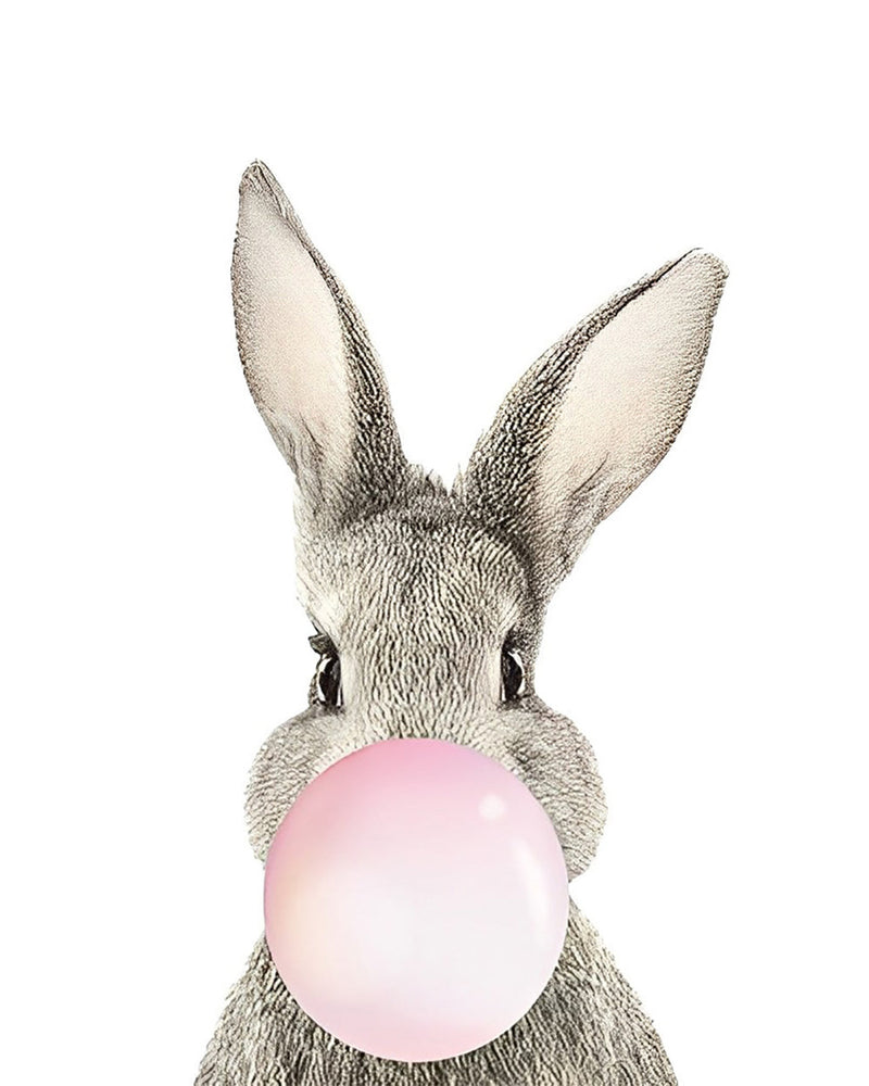 Lapin Gris avec Bulle Rose Broderie Diamant