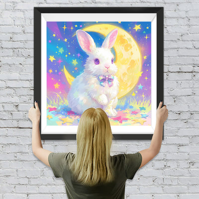 Lapin, Lune et Étoiles Colorés Broderie Diamant
