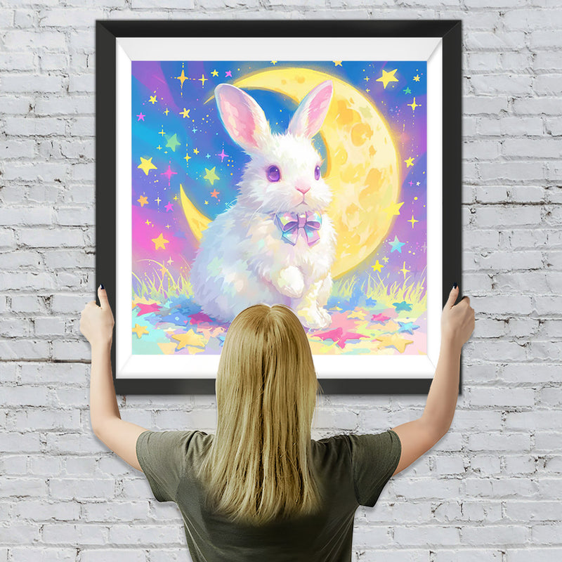 Lapin, Lune et Étoiles Colorés Broderie Diamant