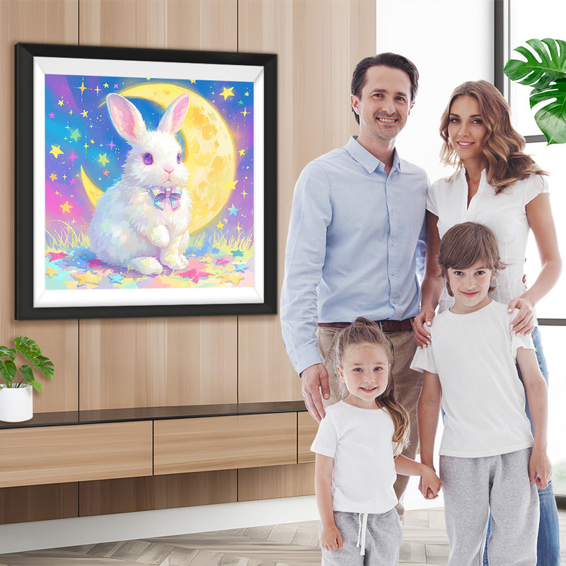Lapin, Lune et Étoiles Colorés Broderie Diamant