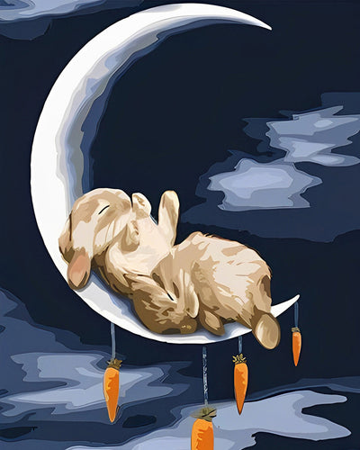 Lapin sur la Lune Broderie Diamant