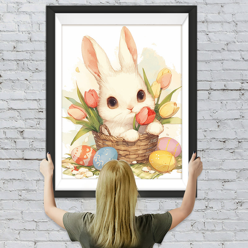 Lapin, Tulipes et Œufs des Pâques Broderie Diamant