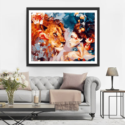 Le Lion Fleur et la Beaute Broderie Diamant