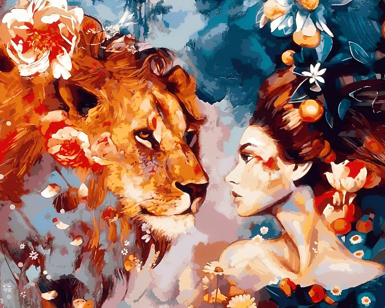 Le Lion Fleur et la Beaute Broderie Diamant