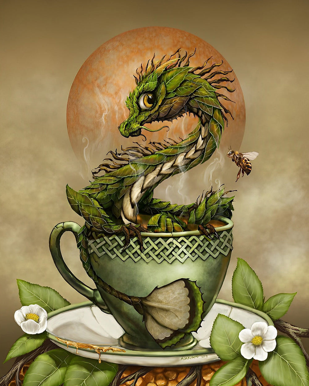 Le Petit Dragon Vert dans la Tasse à thé Broderie Diamant